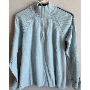 Daisy Fuentes Womens Blue Ribbed Knit Quarter Zip Sweater 1X Cuffed Hem